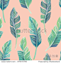 Composition of exotic palm banana leaf on a light pink background. Print summer seamless vector pattern wallpaper