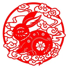 兔年剪纸兔子金色祥云剪纸窗花风格矢量素材兔年新年兔子
