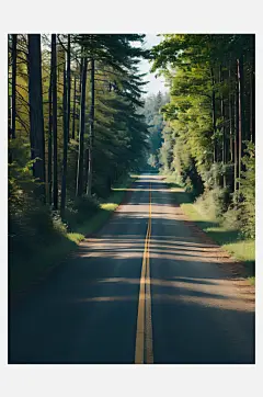 AI数字艺术摄影风森林环绕的公路-众图网