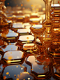 golden and honey decor white background, in the style of ray tracing, luminous landscapes, uhd image, flat backgrounds, award winning, dusty piles, innovative