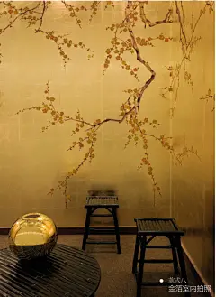 手绘壁纸壁画定制真丝手绘硬包丝绸手绘墙纸金箔壁纸无缝壁布墙布-淘宝网