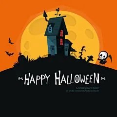 卡通闹鬼的老房子。矢量插图孤立插画素材_ID:383047237