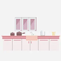 卡通手绘粉色厨房高清素材 创意 动漫动画 卡通手绘 橱柜 简约 粉色厨房 免抠png 设计图片 免费下载