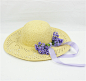 花漾 紫色花朵装饰夏天新款韩版女生镂空宽檐草帽 遮阳帽沙滩帽