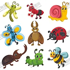 卡通昆虫 【酷图网】卡通,昆虫,蜜蜂,毛毛虫,植物