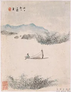 查士标——《书画图册》十二开【秋日江上】人物山水册页欣赏  |  
查士标(1615--1698)，字二瞻，号梅壑散人，懒老。新安(今安徽歙县休宁)人，流寓江苏扬州。精鉴别，擅画山水，为海阳四家之一。清初著名画家，书法家和诗人。与孙逸、汪之瑞、僧弘仁等书画家一起被称为&quot;新安四家&quot;。