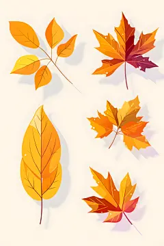 秋天落叶植物插画绘画