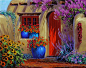 Фото Домик с красной дверью, утопающий в цветах, художница Mikki Senkarik 
#庭院# #花园#