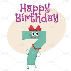 生日快乐矢量贺卡设计与七个数字字符