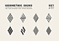 Set of eight minimalistic trendy shapes. Stylish vector logo emblems for Your design. Simple geometric signs collection.
