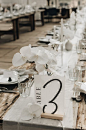 Acrylic Table Number Signs With Monochrome Decor | By Jeroen Noordzij Photography | | Wedding Decor for Beach Wedding | Black Tie Wedding | Beach Wedding | Wedding Table Decor Ideas | Contemporary Wedding