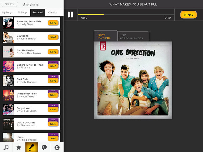 Sing!卡拉OK iPad应用界面设计...