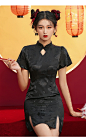 改良版旗袍2022年新款夏季年轻款小个子黑色短款设计感小众连衣裙-tmall.com天猫