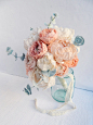 Paper Flower Bouquet with Peonies, Ranunculus and Eucalyptus, Paper Peonies, Peony Bouquet, Boho Wedding Flowers, Alternative Bouquet : This bouquet contains white and pink peonies, pink ranunculus flowers and 5 eucalyptus branches. All the components are