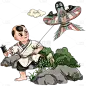 手绘放纸鸢的古代小孩子