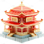 3D立体C4D元素中式中国风建筑亭子元素