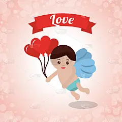 爱神丘比特捧着气球心飞扬的横幅