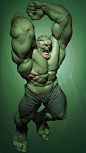 Hulk sketch + transformation, John Newell : Sketch off of my previous Chris Bumstead model. Modeled and rendered in Zbrush + Photoshop for color and effects. I used layers while modeling which gave me a closed mouth variation as a result, a full transitio