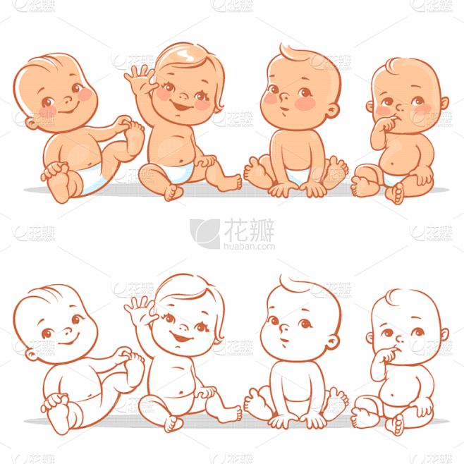 婴儿,尿布,线条画,可爱的,健康保健,肖...