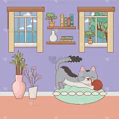 猫,卡通,式样,可爱的,宠物,自然,书,多样,环境,图像