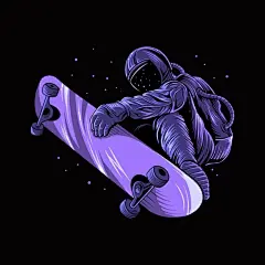 滑板宇航员太空人插画矢量图设计素材