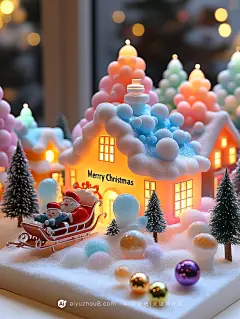 【ai宇宙吧】圣诞节软糖圣诞树圣诞老人创意海报设计背景图Midjourney描述关键词咒语II：