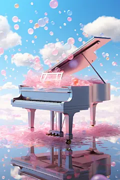 钢琴唯美天空音乐乐器云海插画
