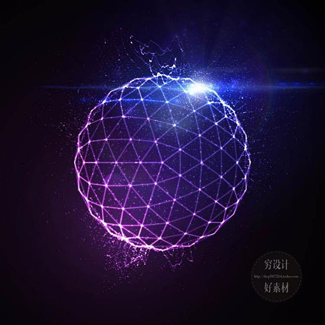 矢量科技震撼粒子球形波纹发光未来连接互联...