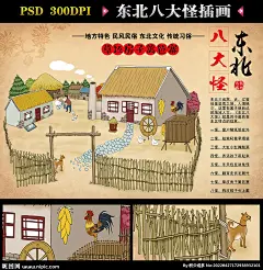 东北风情 东北 东北风俗 八大怪 东北八大怪 东北十八怪 民俗 插画 草坯房子 篱笆寨 小狗 鸡 鸭 鹅 餐厅海报 东北民俗 地域文化 东北旅游 旅游海报 旅游宣传画 民俗展板 民俗文化 民俗漫画 民俗挂图 东北漫画 东北印象 饮食文化 饭店 饭店挂画 饭店挂图 饭店海报 饮食挂画 餐饮 食堂挂画 设计