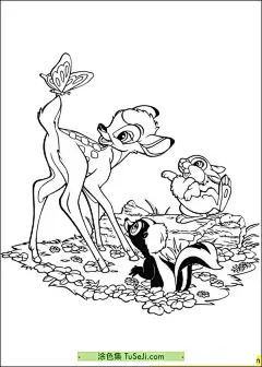13张勇敢坚强的《小鹿斑比》和朋友们童话故事卡通涂色图片！ | 涂色集，涂色画打印大图 : 在冬季来临之际，斑比和其他动物朋友们需要面对严寒和食物短缺的问题。在这个过程中，他们不仅需要学会如何寻找食物，还要学会如何保持身体温暖和相互帮助。另外，当森林里出现了一只凶猛的狼时，斑比和他的动物朋友们需要勇敢地面对这个强大的敌人。在这个过 13张勇敢坚强的《小鹿斑比》和朋友们童话故事卡通涂色图片！
