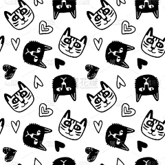 可爱的,猫,四方连续纹样,动物心脏,肖像,壁纸,动物,草图,恶作剧,爱