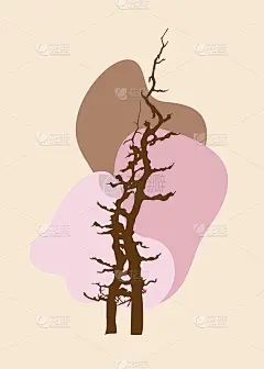 干木抽象画。艺术设计印刷，封面，墙纸，极简主义和自然墙艺术。矢量插图。