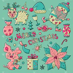 新年前夕,四元素,可爱的,壁纸,猪,糖果,鸟类,装饰物,问候,绘制