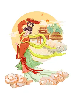 中秋节嫦娥奔月插画元素