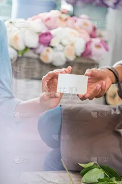 花店,花卉商,贺卡,部分,青年人,空白的,拿着,白色,名片,不完全的