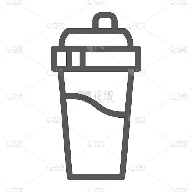 摇瓶器线图标，饮料和容器，杯子标志，矢量图形，白色背景上的线性模式。