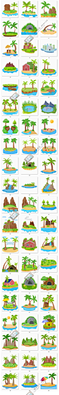 1684卡通沙滩度假划船岛屿树木游戏场景UI图标元素AI/PDF/SVG素材-淘宝网