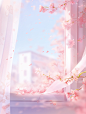 a flower with pink petals in the background, in the style of soft and dreamy atmosphere, windows vista, romantic illustrations, fairycore, cherry blossoms, 32k uhd, flowing draperies