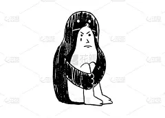 悲伤的影子拥抱不开心的男人手绘的笔画孤立在白色的背景上。精神健康、疾病、大脑发育和医疗。矢量插图。