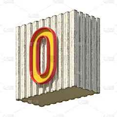 复古混凝土红色黄色数字0 3D