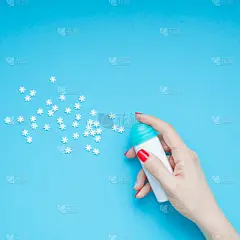 女性,雪花,手,喷雾瓶,贺卡,超现实主义的,法国,瓶子,自制的,拿着