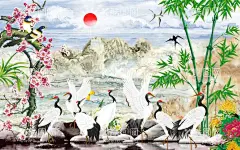 仙鹤山水背景墙  - 源文件下载【酷图网】电视背景墙,装饰画,背景墙,装修,客厅,沙发,壁画,墙纸,壁纸,现代,山水,国画,家和富贵,古典,中国风,水墨,新中式,青松迎客,迎客松,仙鹤,瀑布,小船,天道酬勤,大理石,仙鹤迎春,燕报春,松鹤图,松鹤延年,背景,中式,中式背景,电视背景,电视,仙鹤送福,