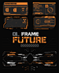 Futuristic frames, callouts for user menu interface.HUD : Hi tech abstract, rectangle frame. Screens HUD, UI, GUI futuristic interface elements set. Callouts titles. Futuristic info boxes layout templates. Frame in Sci- Fi style in orange. Attention, dang