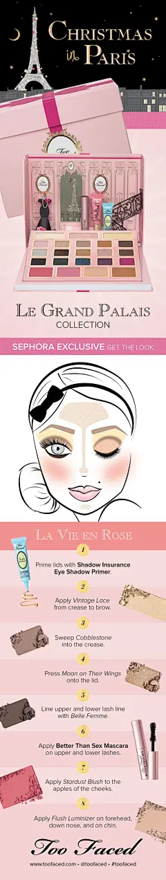Too Faced Christmas Collection - Get the Look with Sephora exclusive Le Grand Palais - La Vie En Rose #toofaced