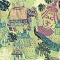 Samless pattern in vintage style with indian elephants flowers, pineapples