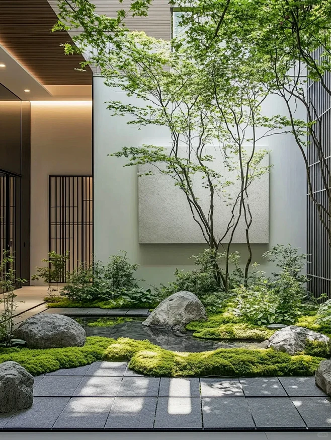 别墅庭院，天井造景，把室外的杂木风搬到室内 - 小红书-花瓣网