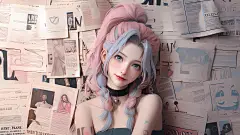 报纸墙少女 金克丝 粉色个性辫子 4k壁纸 3840_2160_彼岸图网