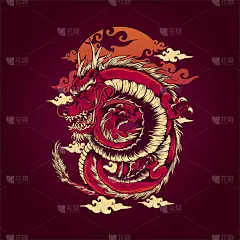 红龙日本传统与云饰品为您的工作标志商品服装线，贴纸和海报，贺卡广告业务公司或品牌