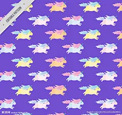 卡通奔跑的独角兽无缝背景矢量图