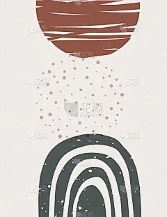 具有几何和有机形状的抽象海报。当代手绘矢量插图